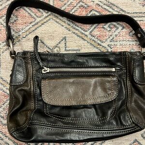 Y2K fossil leather shoulder bag black Brownish Pocket Two Tone